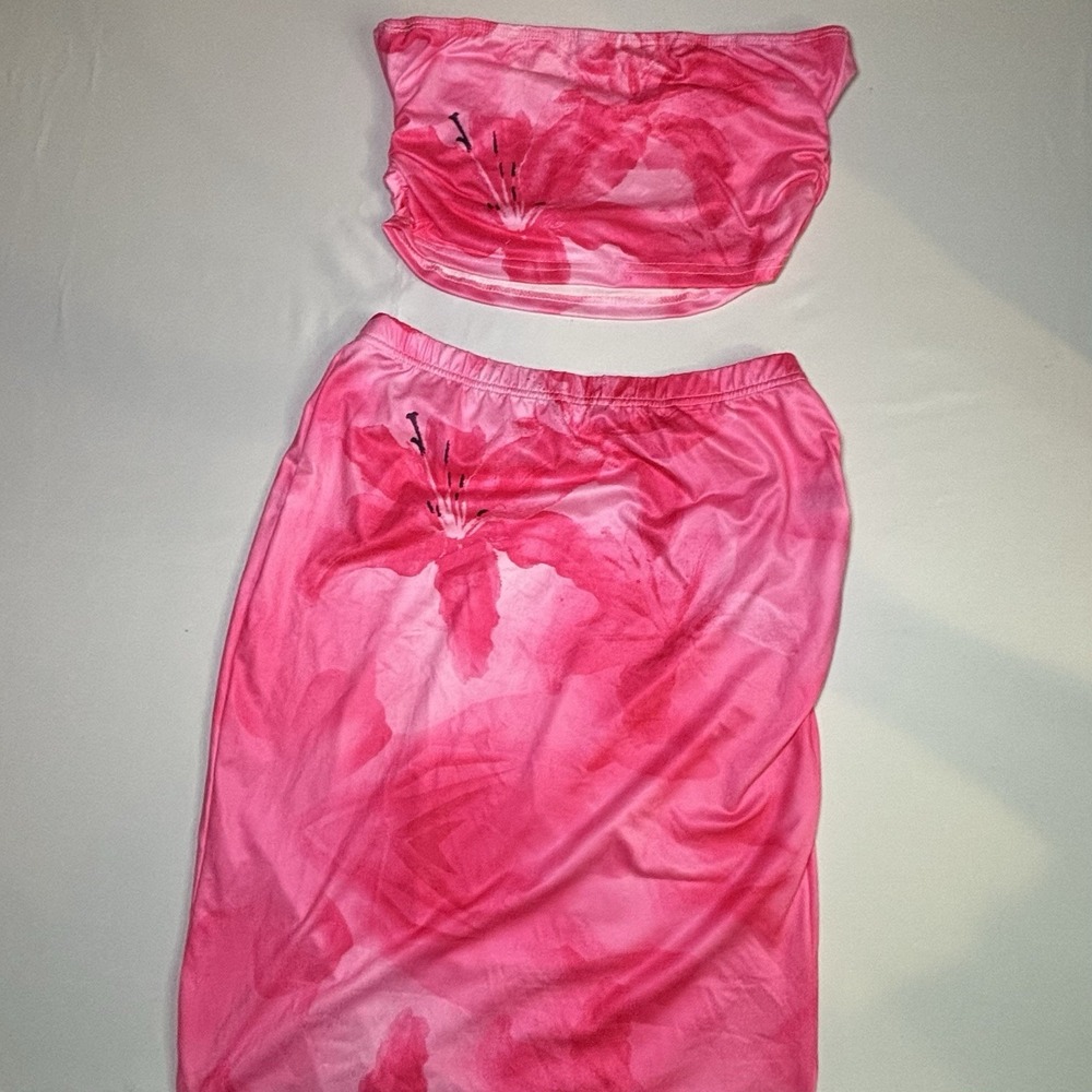 Shein Skirt & Top Set Womens Small Pink Pull On Bodycon Tube Top Sexy 2 Piece